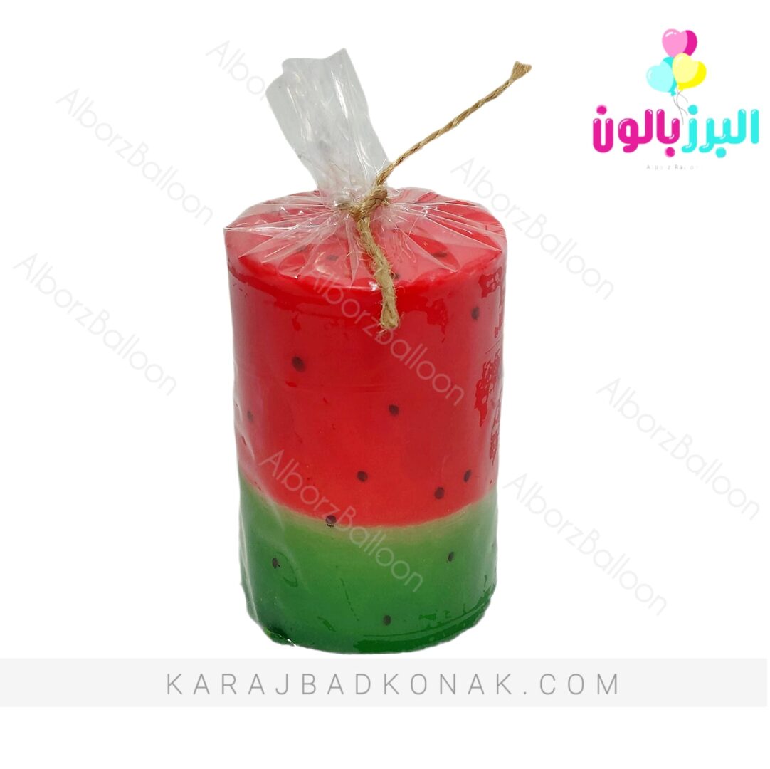 شمع استوانه یلدا طرح هندوانه متوسط 1 شمع استوانه یلدا طرح هندوانه متوسط