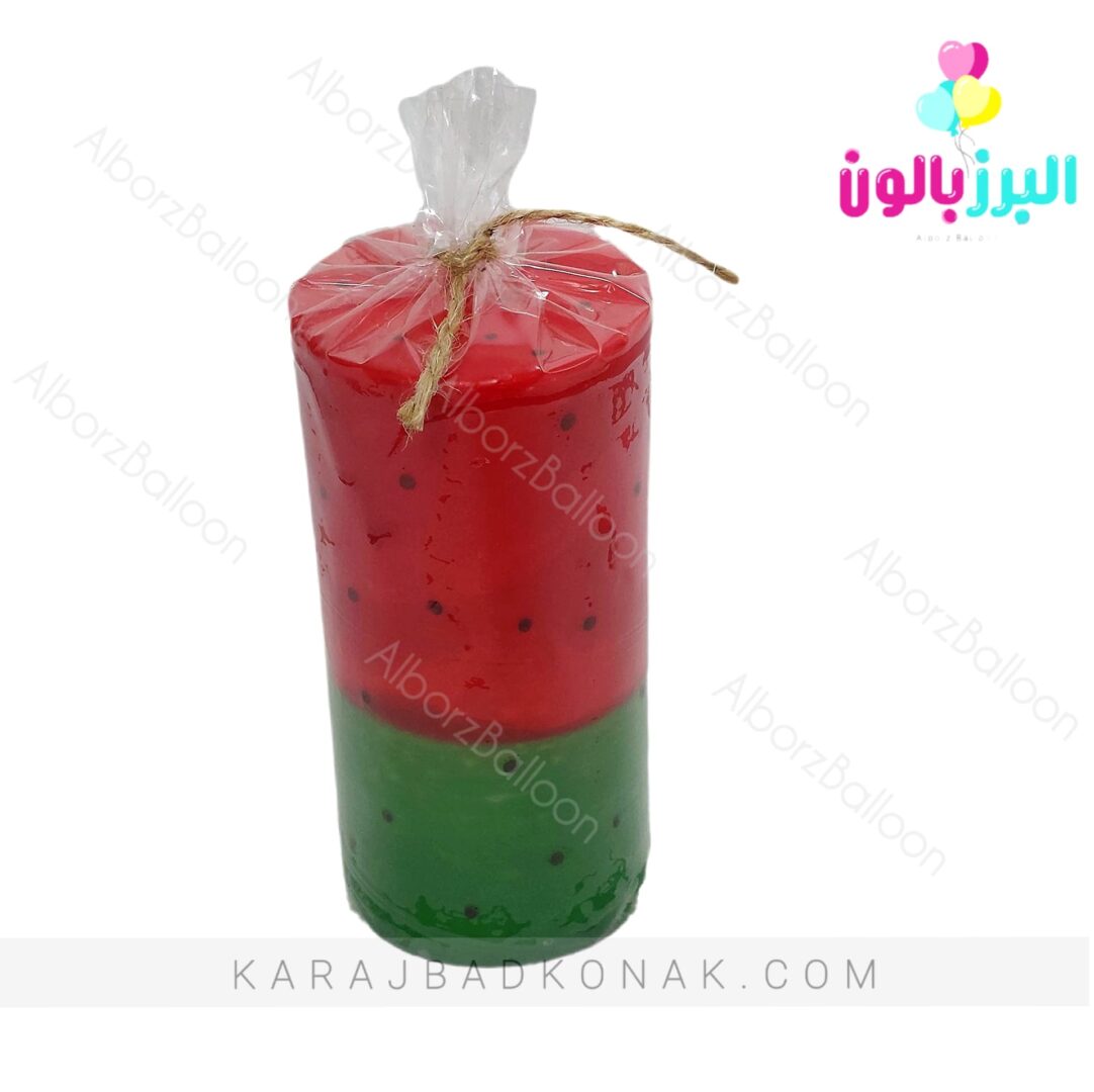 شمع استوانه یلدا طرح هندوانه بزرگ 1 شمع استوانه یلدا طرح هندوانه بزرگ