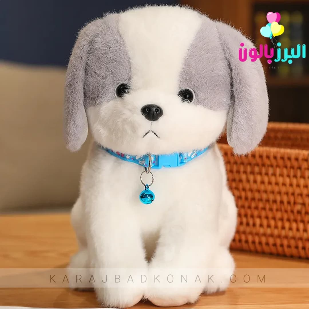 عروسک سگ پاپی زنگوله دار طوسی 2 عروسک سگ پاپی زنگوله دار طوسی