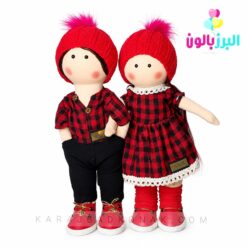 عروسک دختر و پسر روسی چهارخونه(35 سانتی)